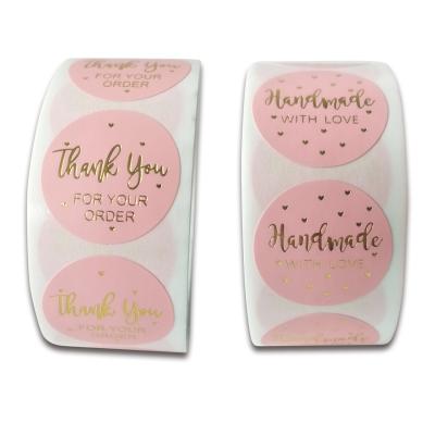 China Waterproof Thank You Sticker Handmade Baking Decoration Label Custom Stickers Pink Round Sticker for sale