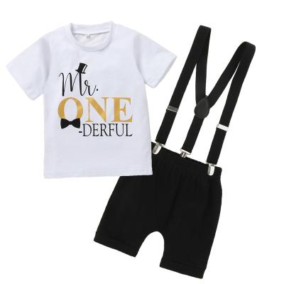 China Cotton Baby Short Sleeve T-Shirt Printed Suspenders Pants Set for sale