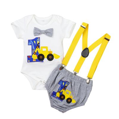 China Infant Cotton Summer Clothing Tractor Pattern Triangle Crawling Suit Overalls for sale