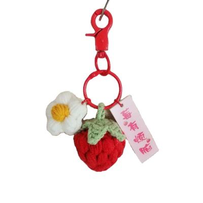 China Mini Knitted Fruits Charms Accessories Crochet Strawberry Key Handmade Flowers Handmade Dangle Key Pendant for sale