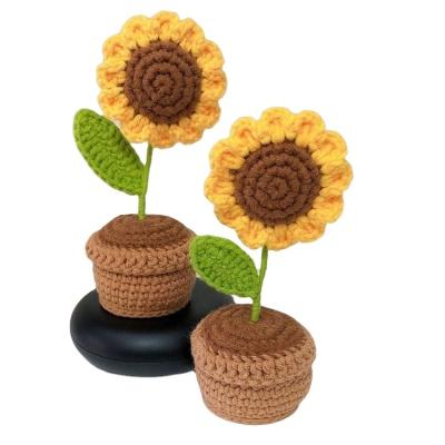 China Homemade Fashoion Mini Potted Knitting Flowers Sunflower Crochet Desk Decoration Car Decoration Lovely and Home Decor Crochet Flower for sale