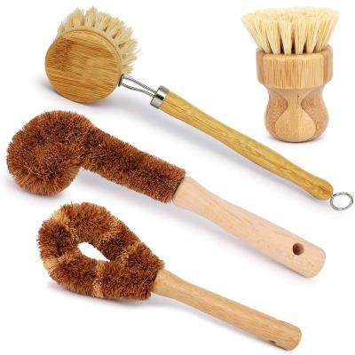 China Viable Kitchen Tools Pot Dish Brush Base Bamboo Cleaning Scourer With Handle Cleaning Brush for sale