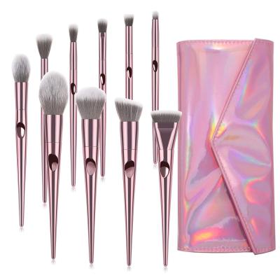 China Angular Blush Custom Luxury Cosmetic Makeup Brush Set OEM Logo Wholesale 10pcs Bling With Case for sale