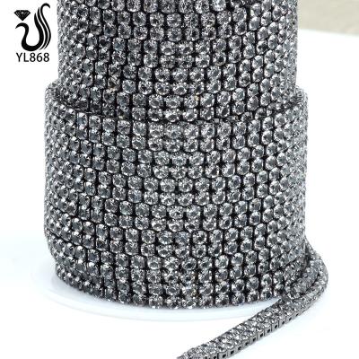 China Pointback YALI Black Diamond Chain Trim Rhinestone Glass Stone For Men Cloth for sale