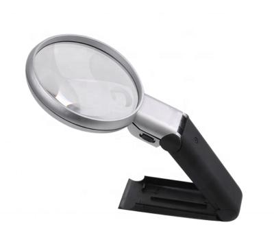 China 90mm Reading Magnifier Folding Magnifier with LED Light and Stand, for Reading, Inspection, Exploring, Repairing, or Welding Work for sale