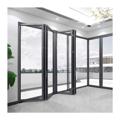 China Mid Century ROGENILAN 75 Series Clear Glass Exterior Aluminum Metal Bi Fold French Doors for sale