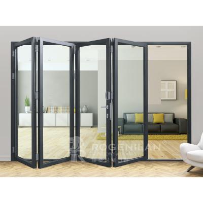 China New Modern Design Bi Folding Hurricaine Heavy Duty Outer Glass Door Aluminum Soundproof Folding Doors for sale