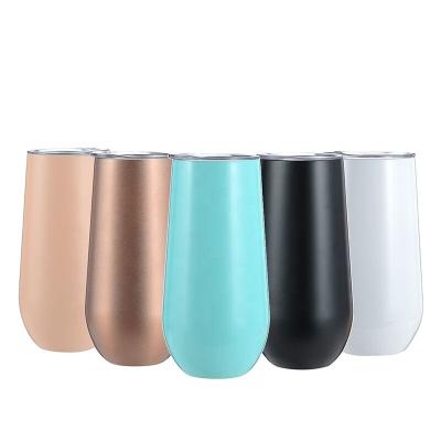 China Sustainable USA Warehouse Wholesale Wine Tumbler 6oz Double Wall 304 Stainless Steel Custom Design Egg Drinking Cups With Lid for sale