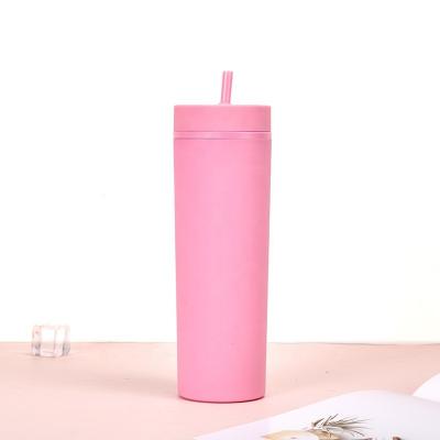 China Factory Price Viable Wholesale Reusable Acrylic Double Layer 16oz Acrylic Colorful Plastic Cup With Lid Send Straw for sale