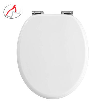 China Slow-end White Western Toilet Seat Wooden Toilet Seat MDF Waterproof 18 Inch Stainless Steel Soft Narrow Hinges for sale