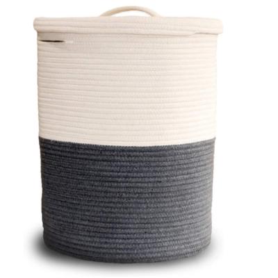 China Sustainable Custom Natural Woven Cotton Rope Storage Basket Large Laundry Hamper Cover Storage Basket With Lid for sale