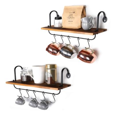 China Sustainable High Quality Brown Wooden Cup Holder Adjustable 10 Hooks For Floating Shelves Set Of 2 for sale