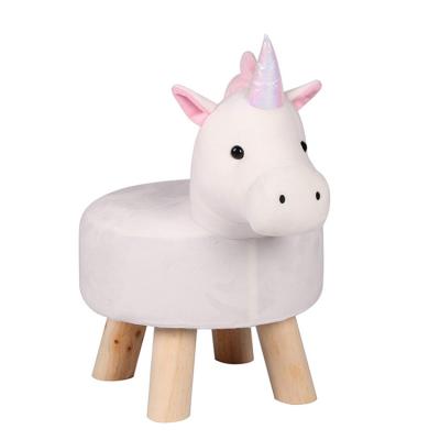 China Durable Cute Unicorn Fashion Plush Solid Wood Soft Cushion Removable And Washable Kids Stool Stool Wood for sale