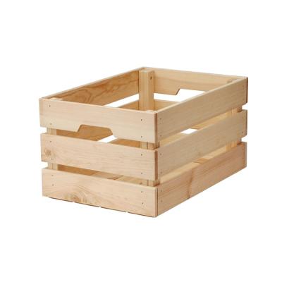 China China Rustic Rectangle Fruit Crate Wooden Box Natural Wooden Basket For Home Storage With Handle for sale