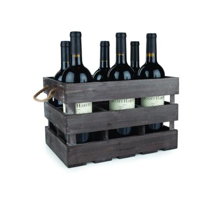 China Sturdy Farmhouse China Style Jute Rope Handle 6 Bottle Rustic Wooden Wine Crate Box for sale