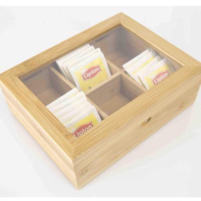 China Handmade high quality natural bamboo storage rectangle tea box displaying 6 compartments in natural colors for sale