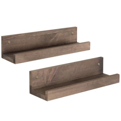 China Wall Mounted Storage High Quality Natural Rectangle Float Wood Shelf Shelves Dark Brown Wood for sale