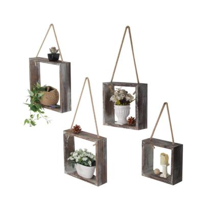 China Square Rustic Wooden Wall Swing Hanging Floating Shelf Storage Display Rack Floating Shelf for sale