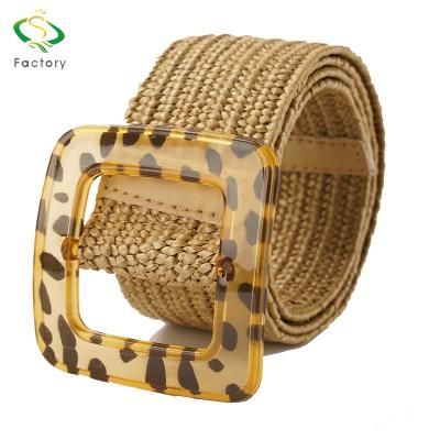 China Wooden Buckle Straw Belt Woven Elastic Women's European Rustic Factory Product for sale