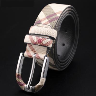 China Cowhide Pin Buckle Male Youth Belt Fashion Students Plaid Plaid Casual Leather Belt for sale