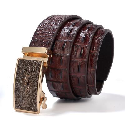 China Luxury Men's Crocodile Automatic Buckle Genuine Leather Belt Men's Red Crocodile Belt for sale