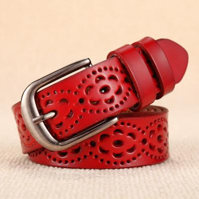 China New Popular All-match High Quality Alloy Ladies Hollow-out Nice Buckle Leather Women's and Men's Cowhide Belt Popular Daily Use for sale