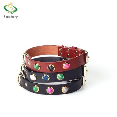 China 2018 Latest Designer Luxury Factory Direct Custom Stocked Leather Dog Collar With Rivets Decoration for sale