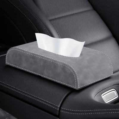 China New China-Chic Customized Logo Car Leather Tissue Paper Box Tissue Paper Towel Sets Car Sun Visor Box Holder Auto Interior Storage Removable for sale