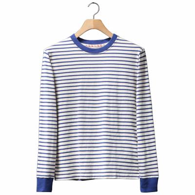 China Striped Anti-Shrink Classic Breton Tops Knit Rib Cuff Long Sleeve Pure Cotton Ringer T-Shirt for sale