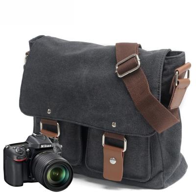 China Large Sling Canvas+leather Shoulder Messenger Bag Vintage Custom Digital Leather Photography Dslr Video Camera Bag for sale