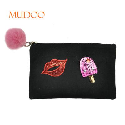 China Cool Lady's Black Cheap Promotional Cosmetic Bag Makeup Bag With Red Lip for sale