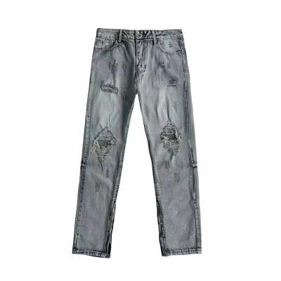 China BKB04 high quality custom made men's hip hop high street jeans straight leg QUICK DRY loosely match light color ripped beggars for sale