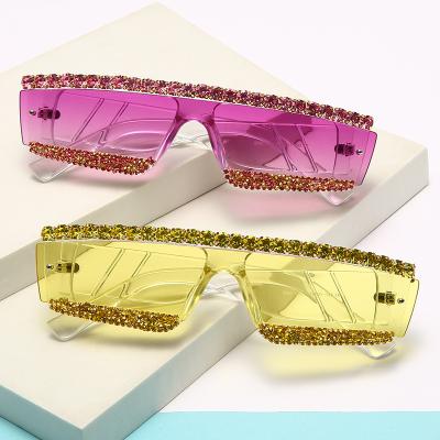 China One Piece Rhinestone Diamond Frame Sunglasses New Arrival Bling Lens Ladies Luxury Shades Fashion Sunglasses For Women for sale