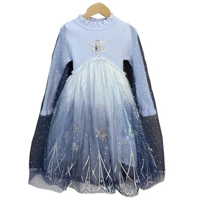 China Washable Princess Elsa Girls Long Sleeve Sweater and Gauze Dresses with Removable Party Kids Soft Ball Gown Coat Clothes Kids Wear for sale