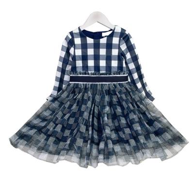 China Princess Girls Frock Designer Anti-wrinkle Long Sleeve Layered Soft Gauze Plaid Dresses Birthday Wedding Party Girls Ball Gown Clothes for sale