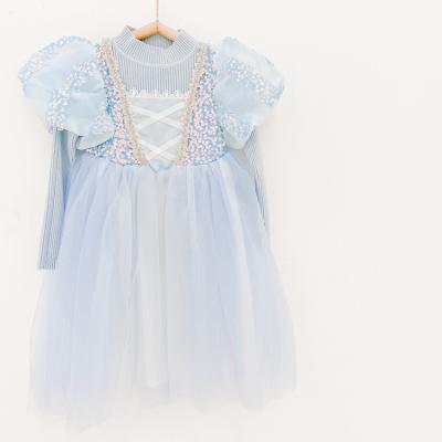 China Washable Spring Autumn Princess Anna Elsa Dress for Kids Girls Long Sleeve Gauze Sequins Lace Decoration Ball Gown Party Knitwear for sale