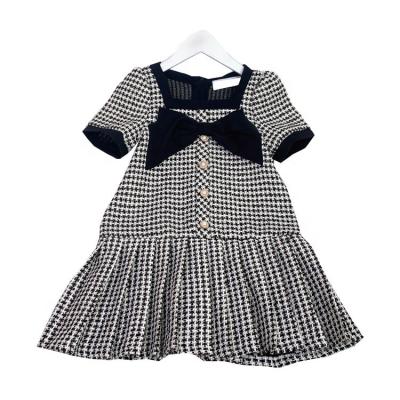 China Summer Washable Dress For Girls Short Sleeve Cotton Blend Kids Dresses Invisible Dog Tooth Back Zipper Dress Knee-Length Check Classic for sale