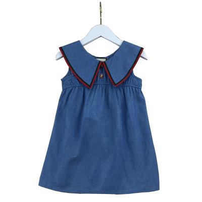 China Manufacture washable high quality soft sleeveless denim china blue cotton girls dresses kids clothing for summer for sale