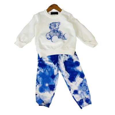 China Casual Spring Autumn Kids Clothing Girls Clothing Set With Sweatshirt And Pants Casual Floral Print Boys Clothes Set for sale