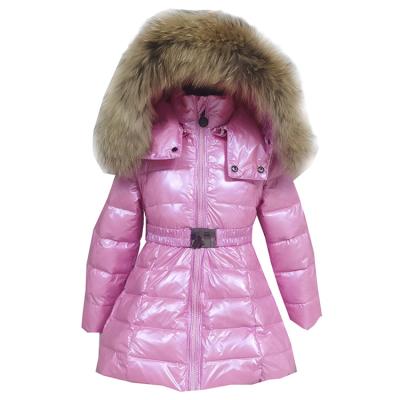 China Anti-wrinkle Kids Girls Clothing Set Quilted Winter Duck Down Windproof Puffer Jackets White With Detachable Fur Hoodie NO-Clear Kids Wear for sale