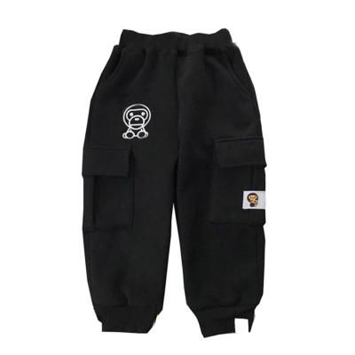 China Anti-pilling Kids Casual Wear Full Cotton Sweatpants With Fleece Liner And Monkey Embroidery Boys Pants&Trousers For Autumn Winter for sale