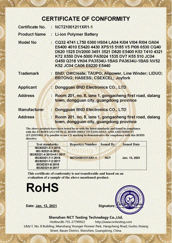 RoHS - Dongguan Binengda Electronics Co., Ltd.