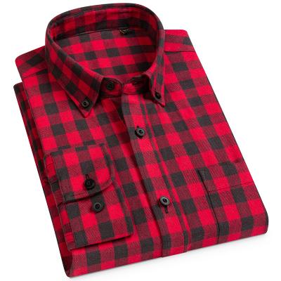 China Anti-pilling Factory sale vintage red black color plaid pattern long sleeve flannel British style young man casual mens shirts male shirts for sale