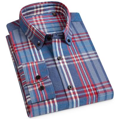 China American style 100% cotton shirts regular fit vintage plaid men's red and blue anti-pilling casual shirt teenager factory direct supply for sale