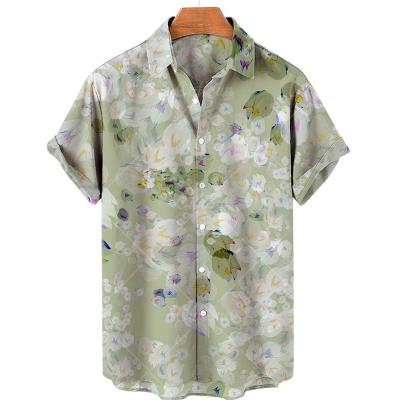 China Perfect Fit Green Light Sleeve Short Sleeve Japanese Style Anti-pilling Hawaiian Shirt Summer Vacation Flower Digital Print Shirts for sale