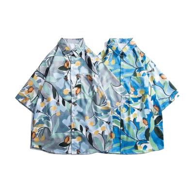 China Anti-pilling 2022 fresh blue fashionable short sleeve color new desgin young man digital printing shirts casual and breathable hawaiian shirt for sale