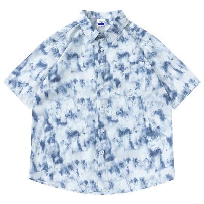 China Japanese style vintage desgin 2022 new teen fashion anti-pilling casual loose fit close skin polyester tie-dyed Hawaiian male shirt for sale