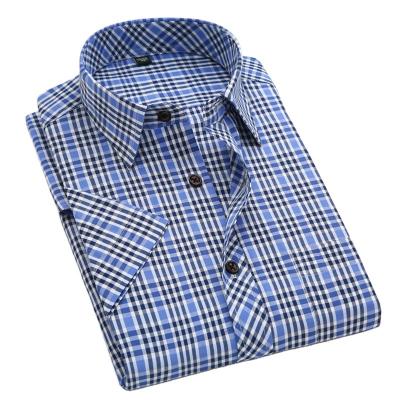 China New fashion color plaid polyester cotton factory direct sale anti-pilling anti-pilling fit clothing regular blue shorts men's clean sleeve shirts for sale