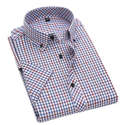 China Men's Shirt Breathable Anti-Shrink Polyester Quick-Drying Anti-Pilling Summer Plaid Cheap Popular Customization And Cotton Cool Short Sleeve for sale