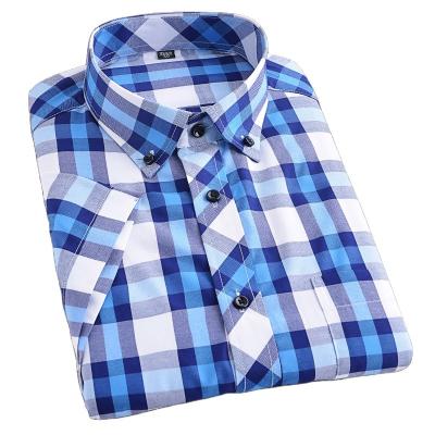 China Good quality hot sale anti-pilling polyester plaid anti-pilling blue casual men's shirt for sale